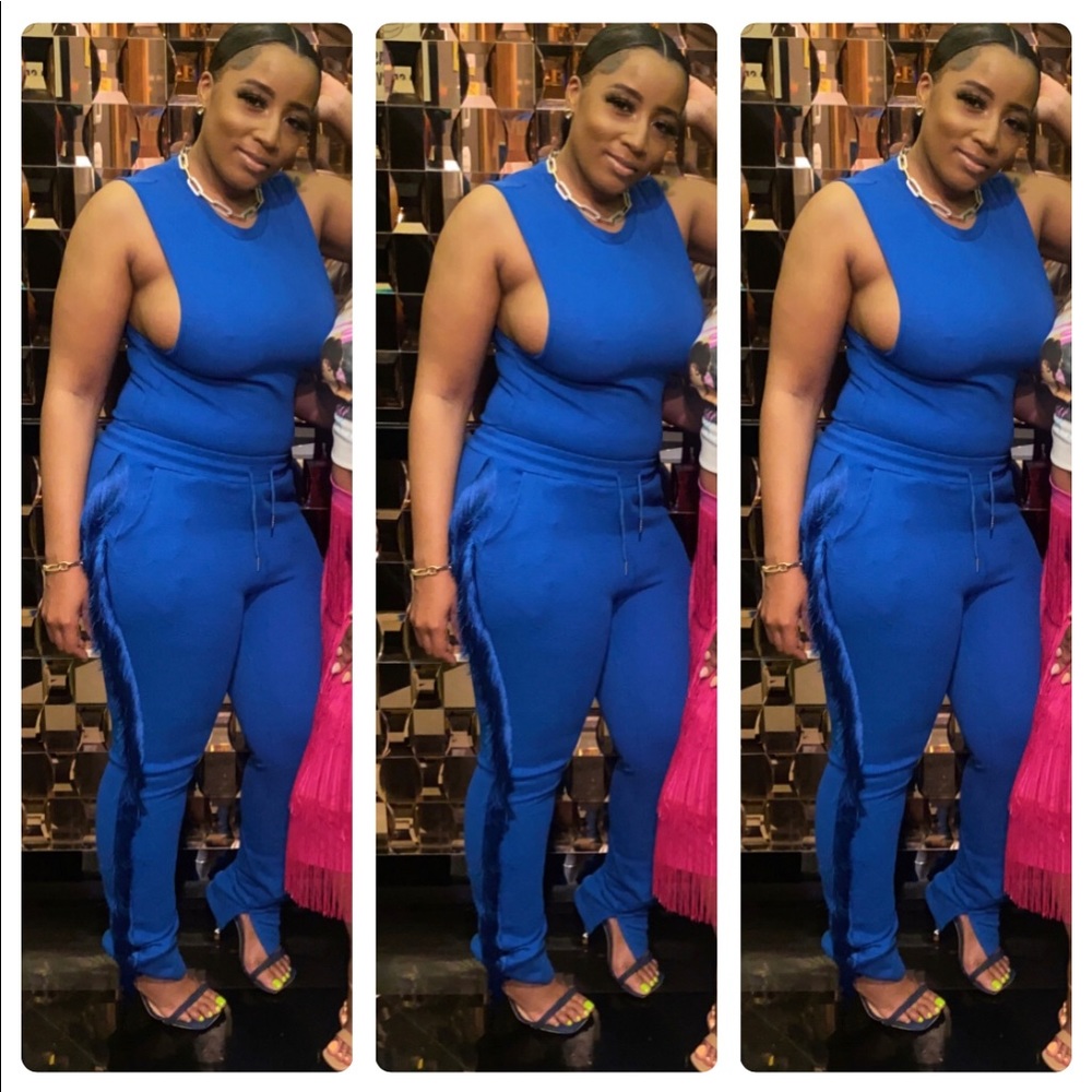 Blue fringe jogger set